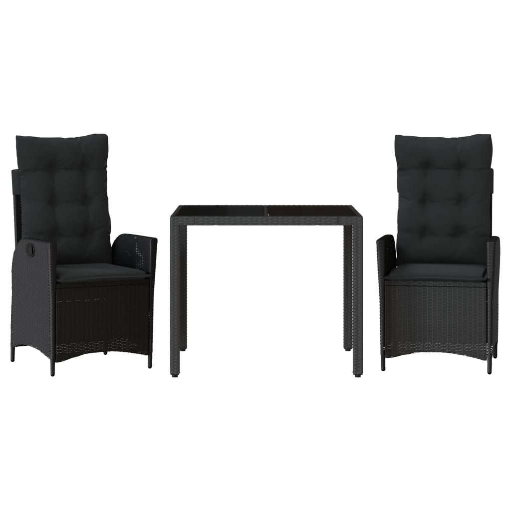3-dijelni vrtni blagovaonski set s jastucima od poliratana crni Crna 90 cm table length
