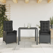 3-dijelni vrtni blagovaonski set s jastucima od poliratana crni Crna 90 cm table length