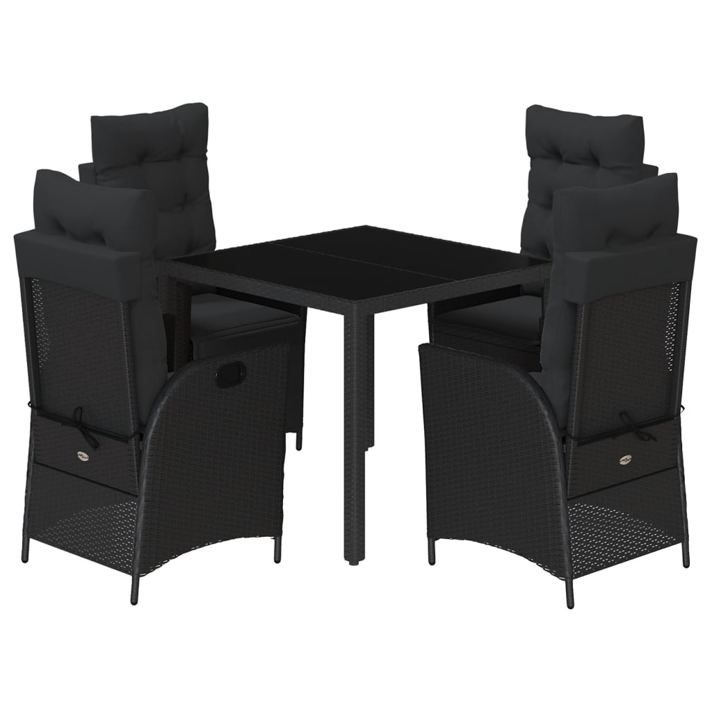 5-dijelni vrtni blagovaonski set s jastucima od poliratana crni Crna 90 cm table length
