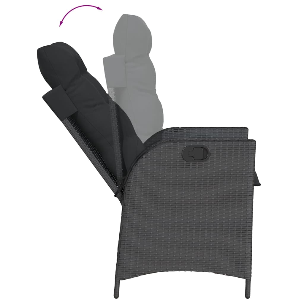 5-dijelni vrtni blagovaonski set s jastucima od poliratana crni Crna 90 cm table length