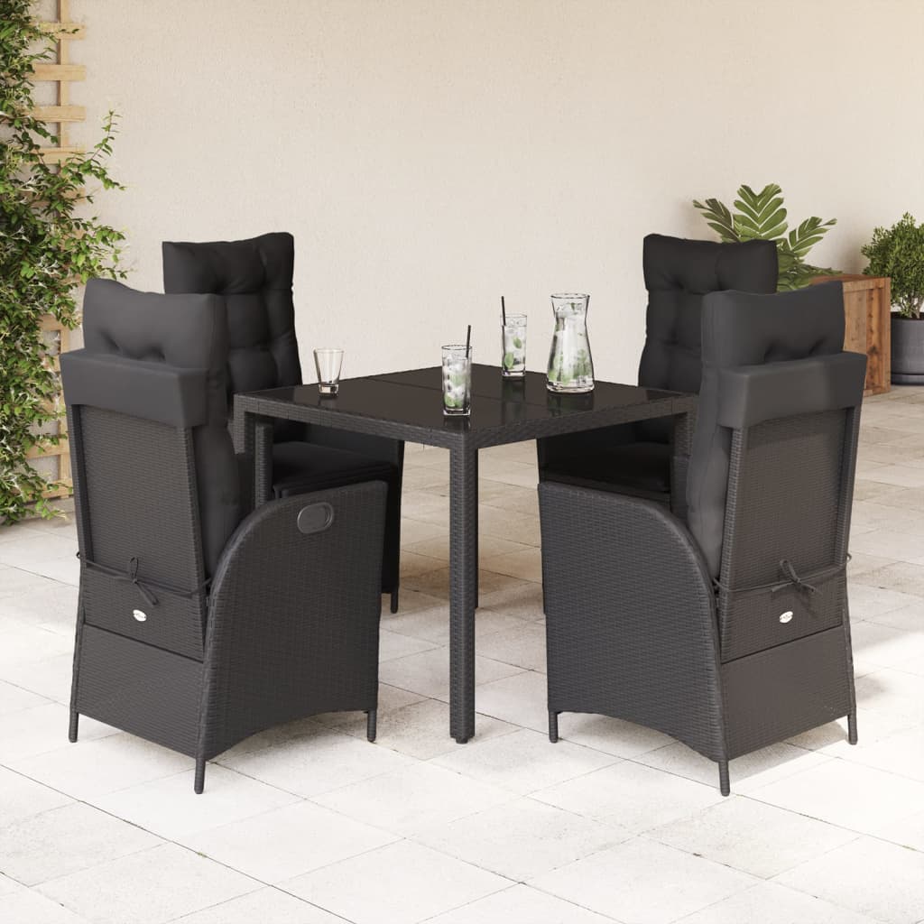 5-dijelni vrtni blagovaonski set s jastucima od poliratana crni Crna 90 cm table length