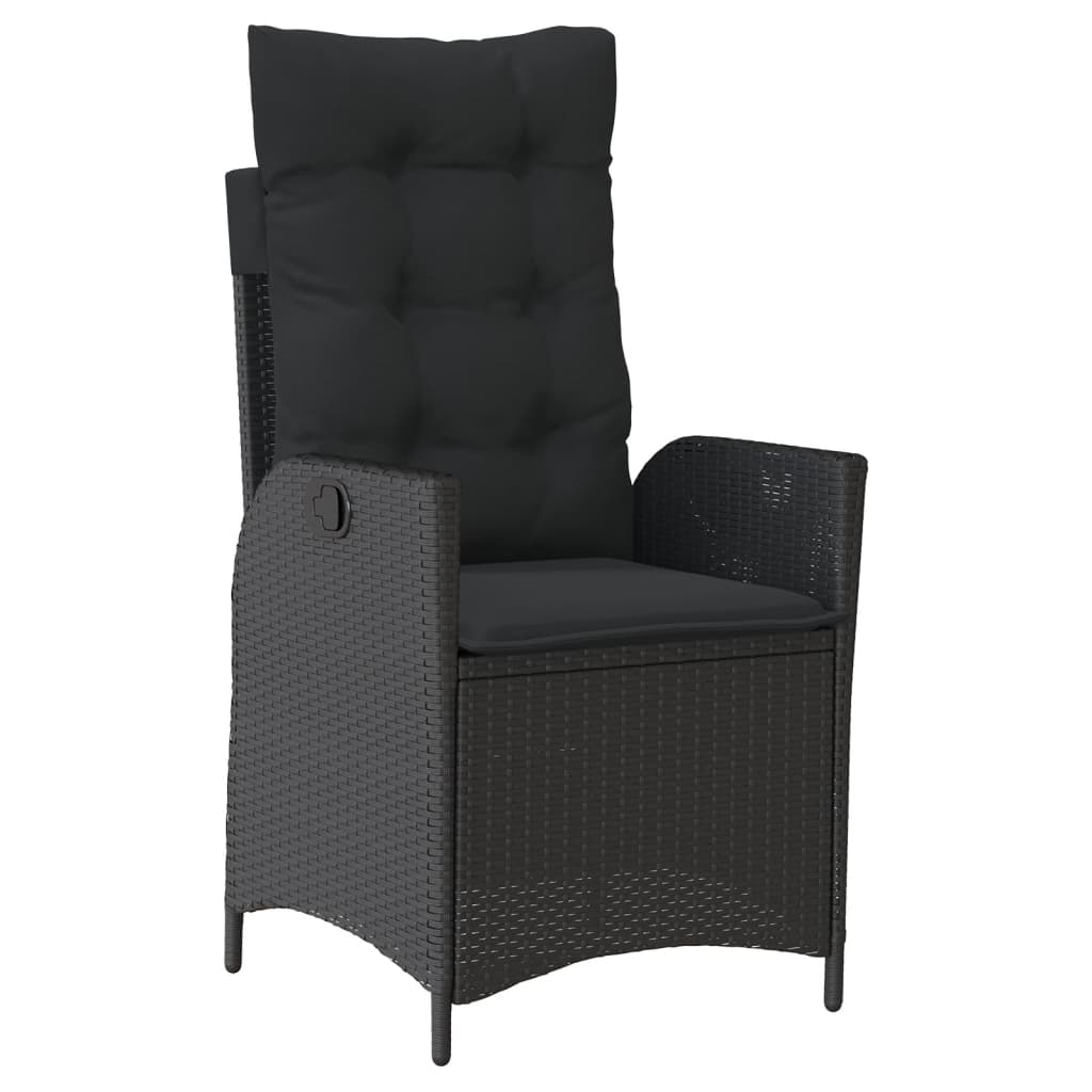 7-dijelni vrtni blagovaonski set s jastucima crni od poliratana Crna 150 cm table length