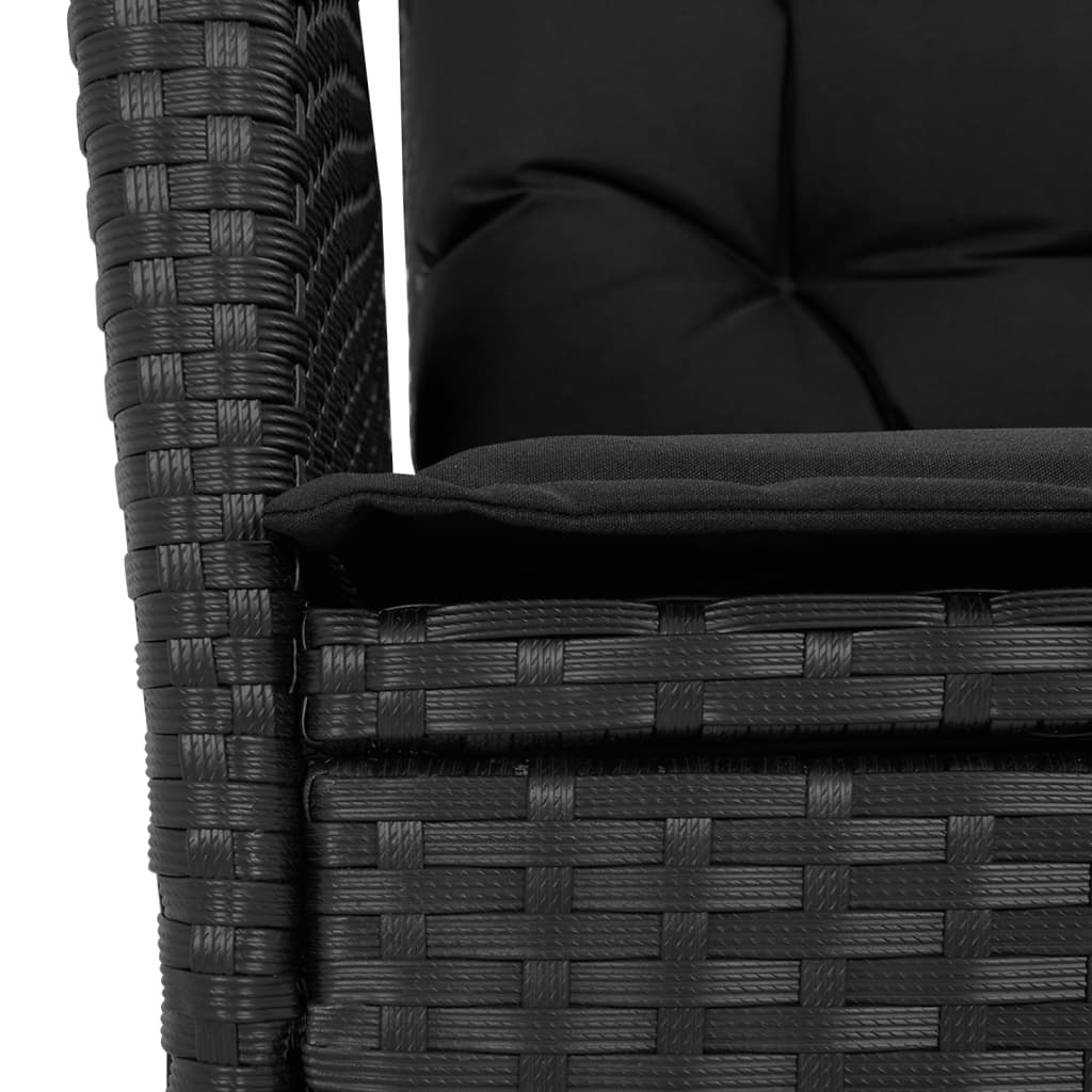 7-dijelni vrtni blagovaonski set s jastucima crni od poliratana Crna 150 cm table length
