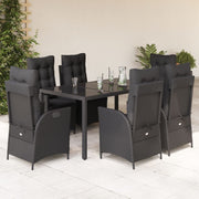 7-dijelni vrtni blagovaonski set s jastucima crni od poliratana Crna 150 cm table length