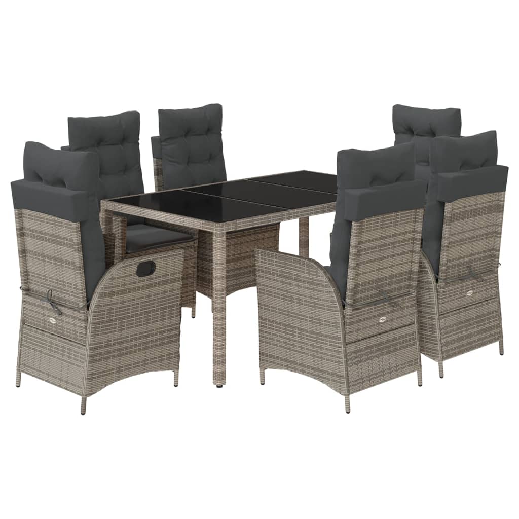7-dijelni vrtni blagovaonski set sivi od poliratana Siva 150 cm table length