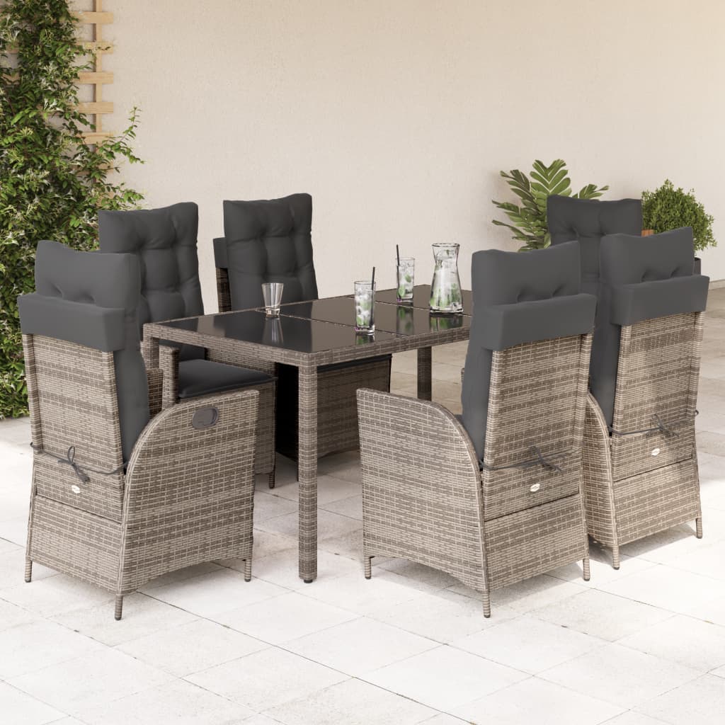 7-dijelni vrtni blagovaonski set sivi od poliratana Siva 150 cm table length