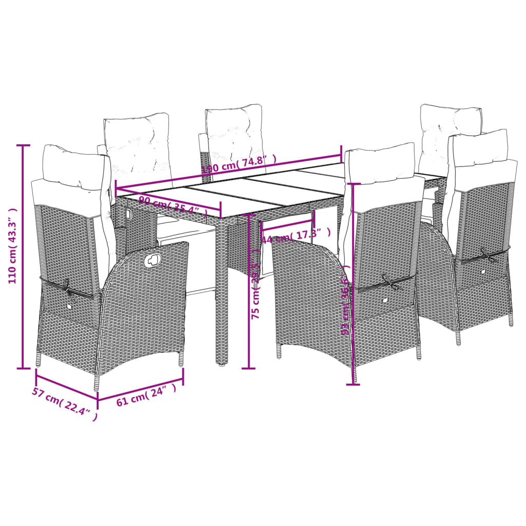 7-dijelni vrtni blagovaonski set sivi od poliratana Siva 190 cm table length