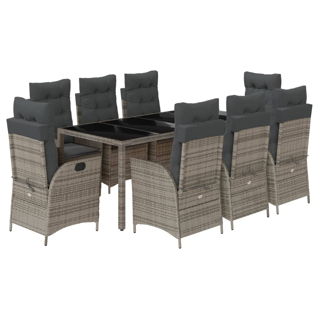 9-dijelni vrtni blagovaonski set sivi od poliratana Siva 190 cm table length