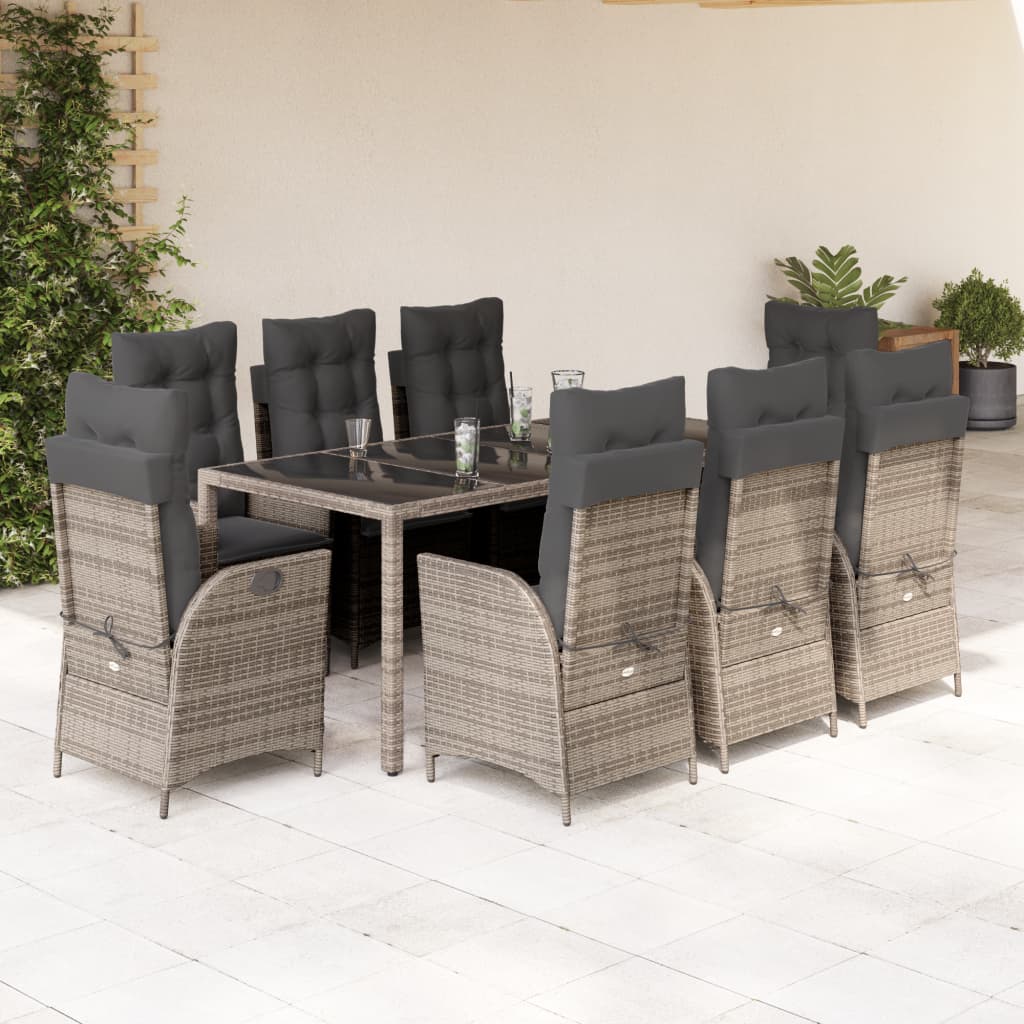 9-dijelni vrtni blagovaonski set sivi od poliratana Siva 190 cm table length