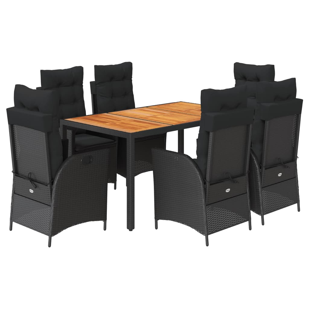 7-dijelni vrtni blagovaonski set s jastucima crni od poliratana Crna 150 cm table length
