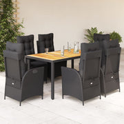 7-dijelni vrtni blagovaonski set s jastucima crni od poliratana Crna 150 cm table length