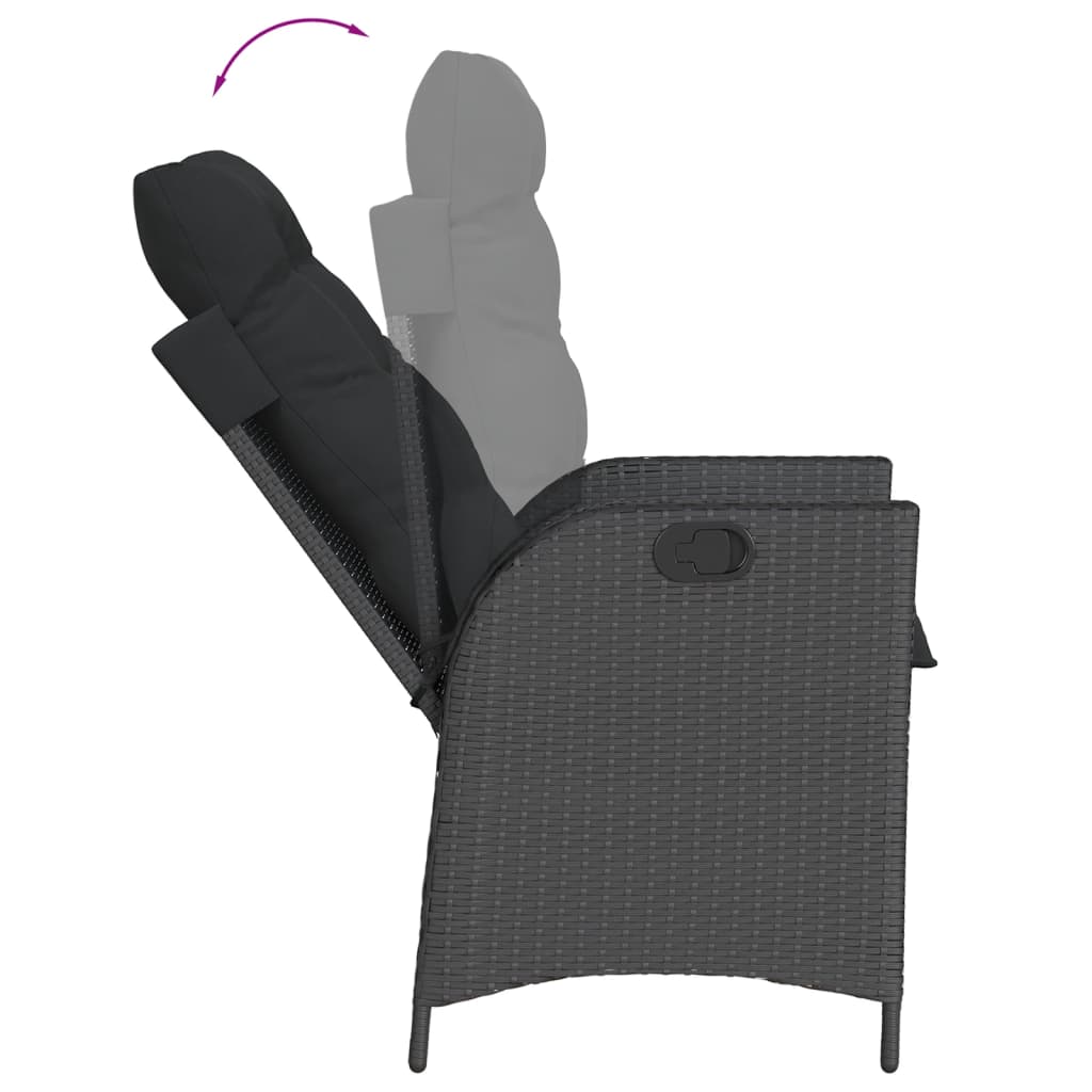 7-dijelni vrtni blagovaonski set s jastucima crni od poliratana Crna 150 cm table length