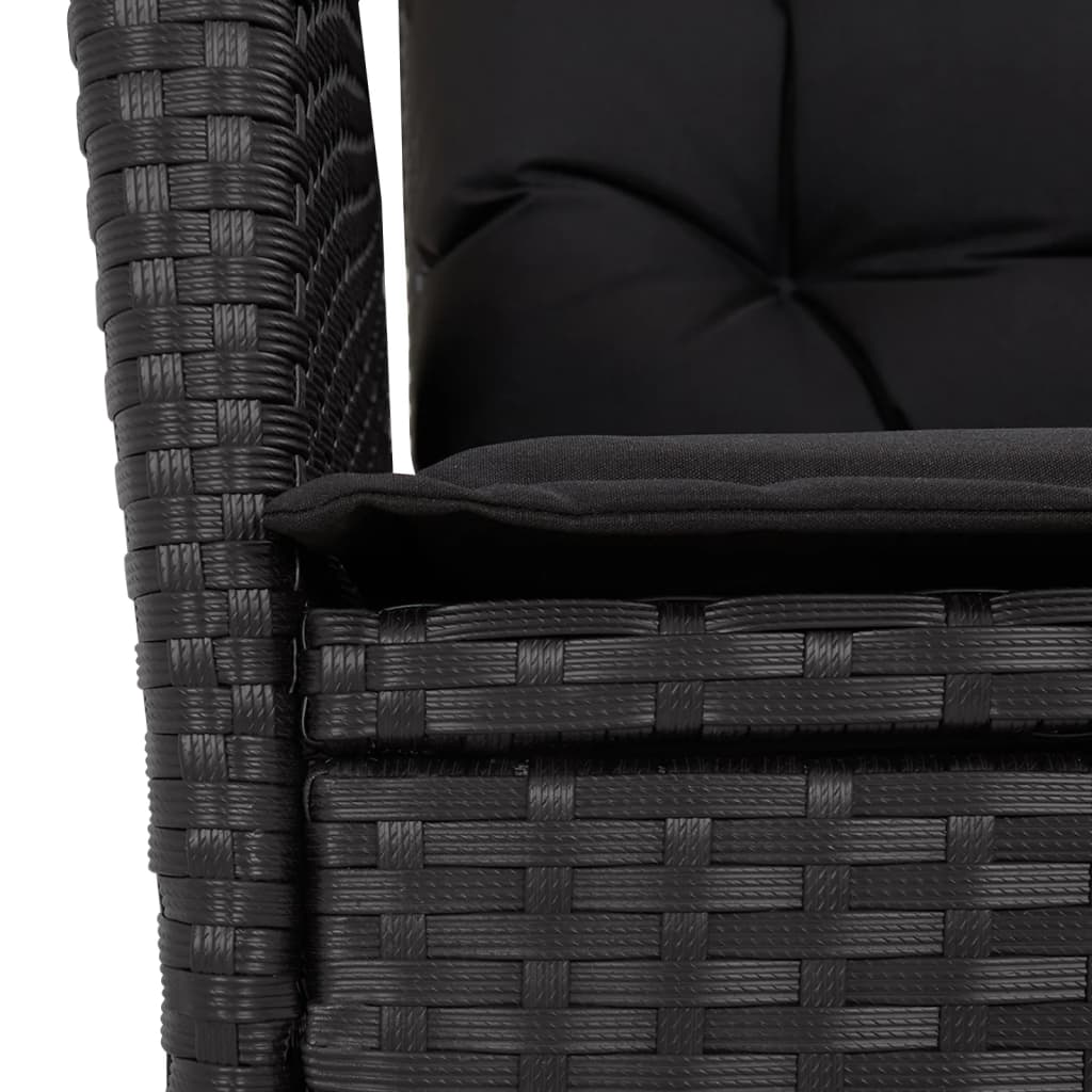 7-dijelni vrtni blagovaonski set s jastucima crni od poliratana Crna 190 cm table length