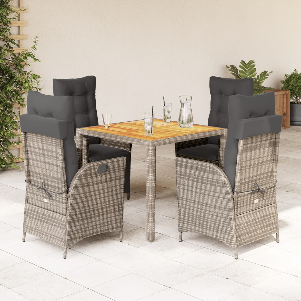 5-dijelni vrtni blagovaonski set sivi od poliratana Siva 90 cm table length