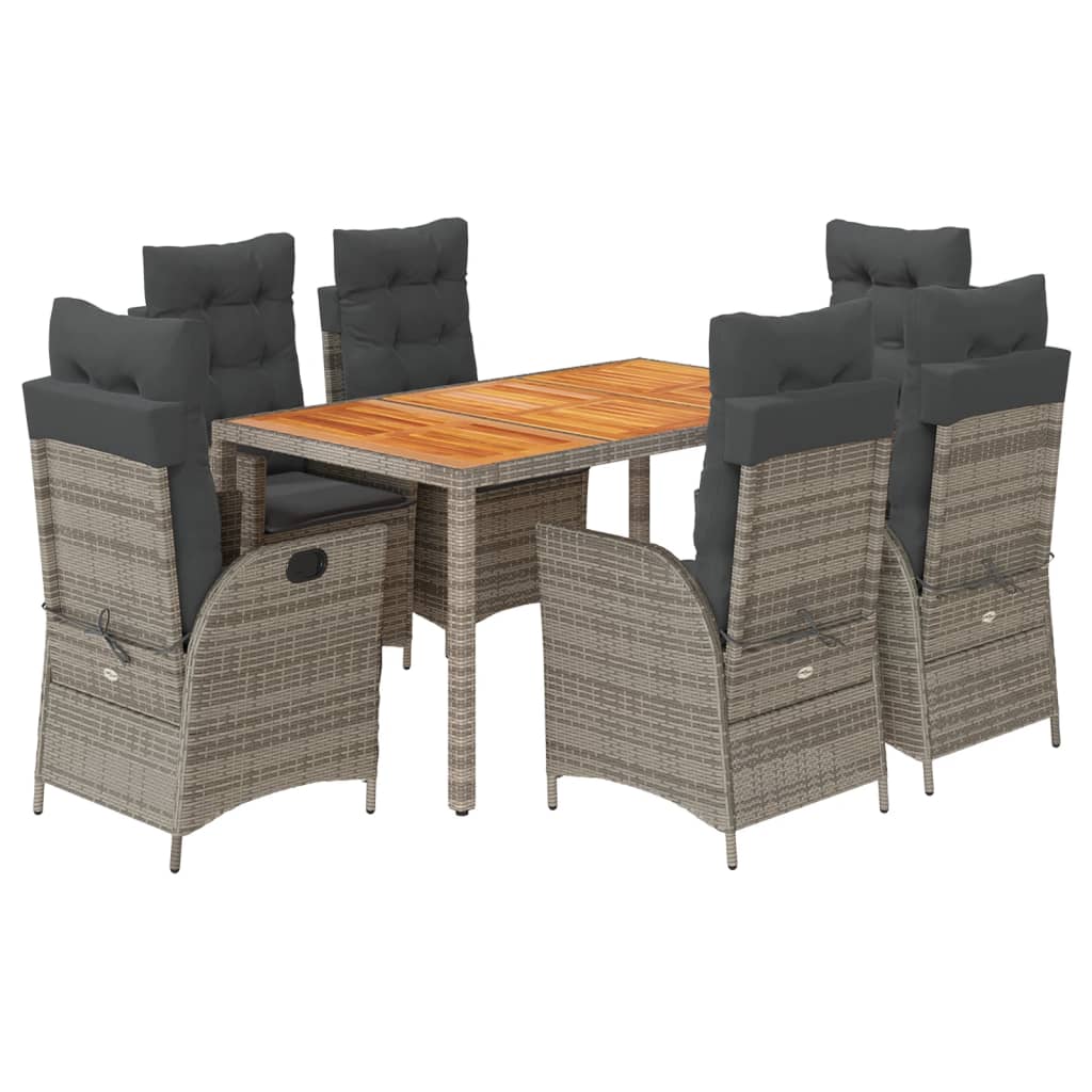 7-dijelni vrtni blagovaonski set sivi od poliratana Siva 150 cm table length