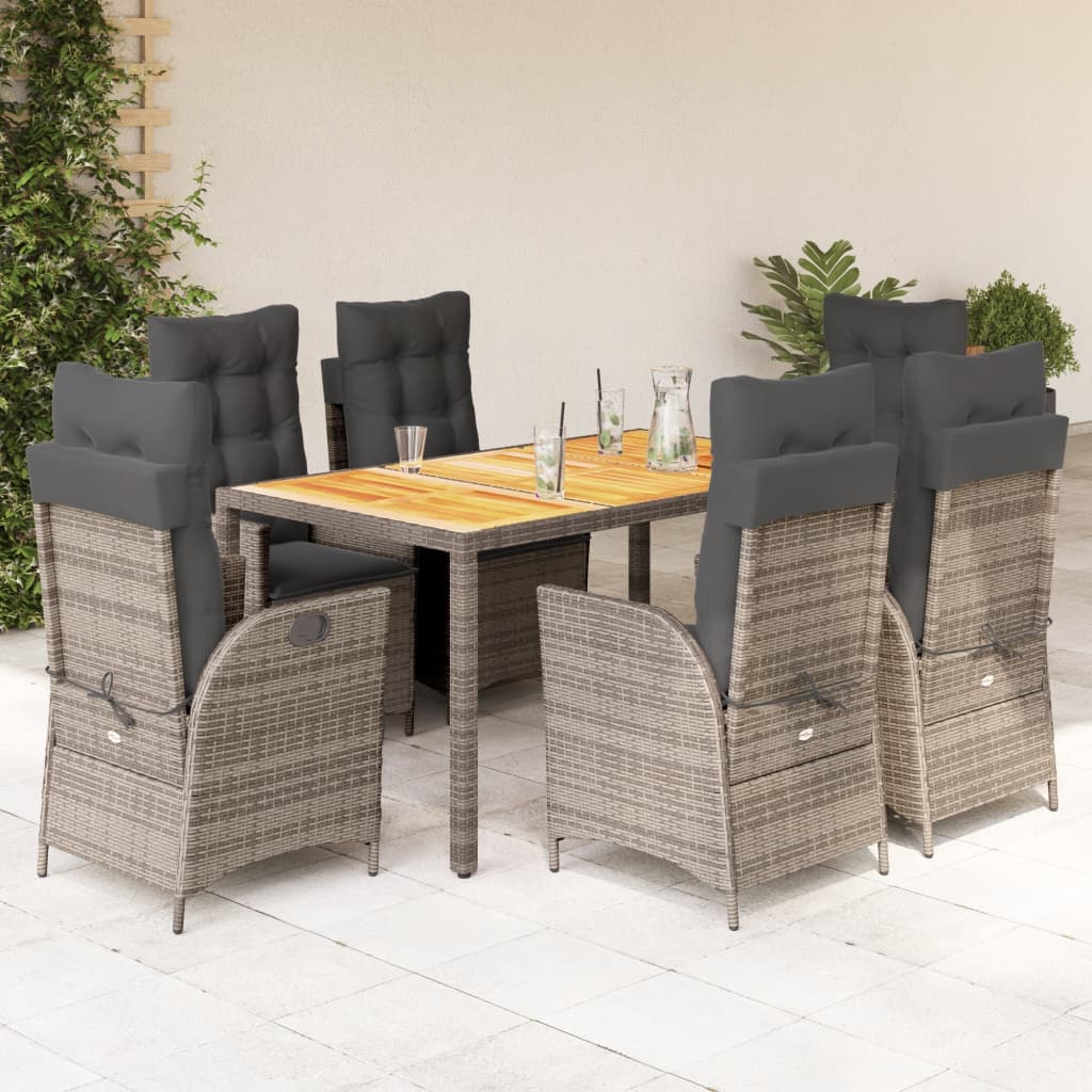 7-dijelni vrtni blagovaonski set sivi od poliratana Siva 150 cm table length