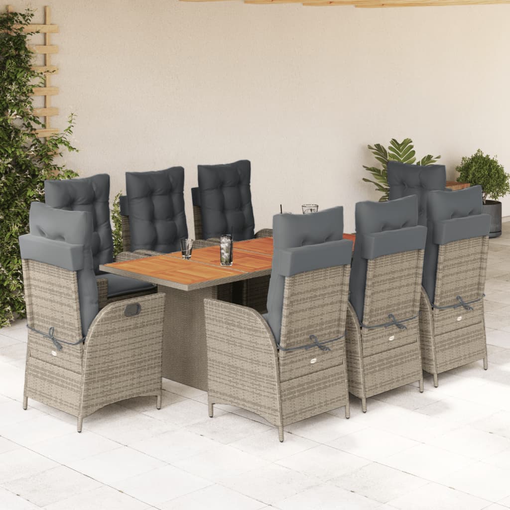 9-dijelni vrtni blagovaonski set sivi od poliratana Bež