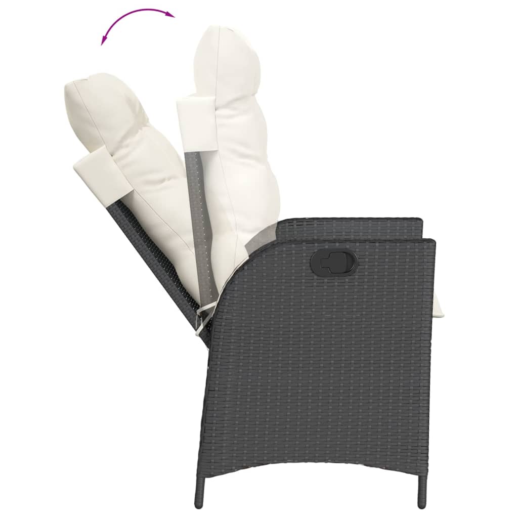 7-dijelni vrtni blagovaonski set s jastucima crni od poliratana Crna 160 x 80 x 74 cm