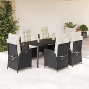 7-dijelni vrtni blagovaonski set s jastucima crni od poliratana Crna 160 x 80 x 74 cm