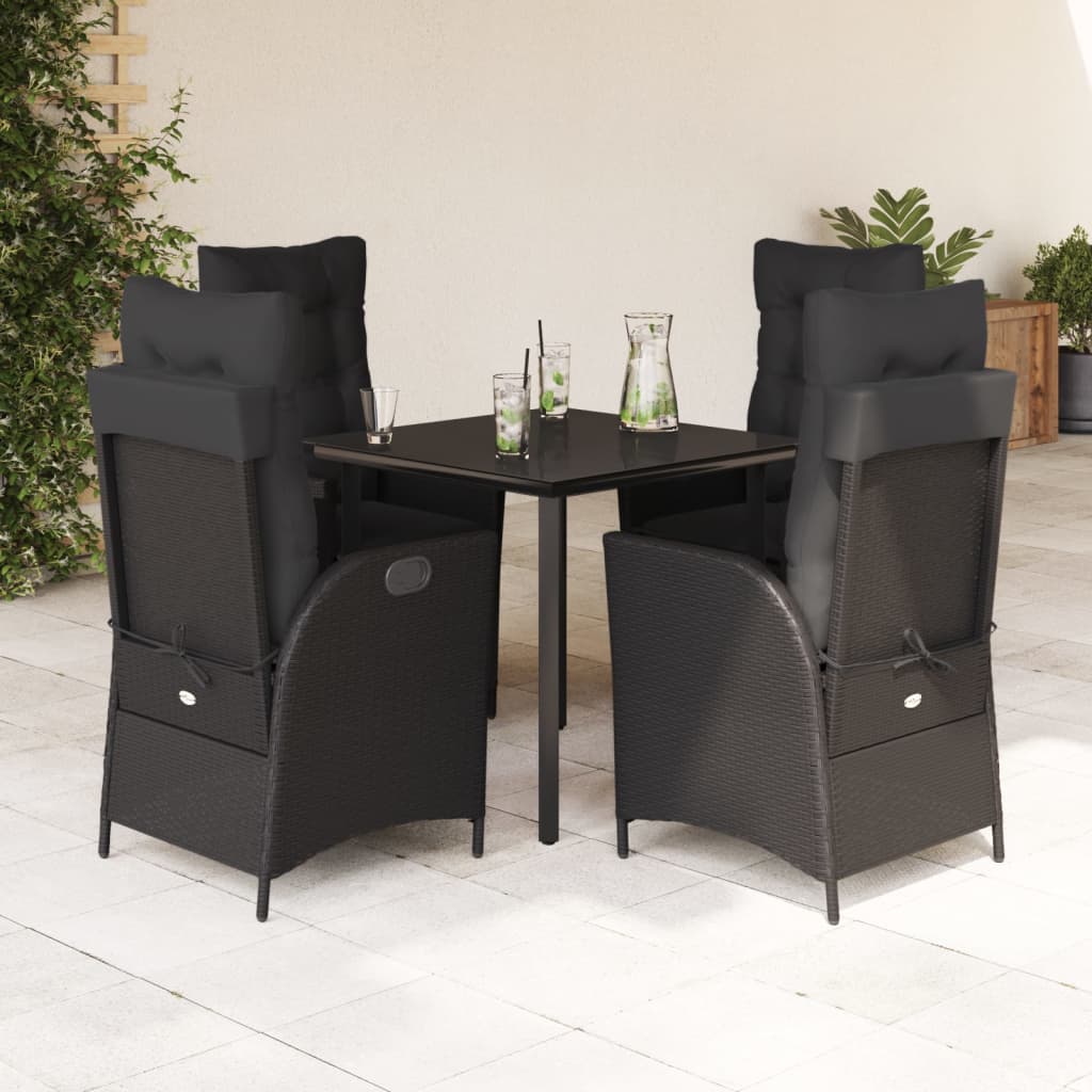 5-dijelni vrtni blagovaonski set s jastucima od poliratana crni Crna 80 x 80 x 74 cm
