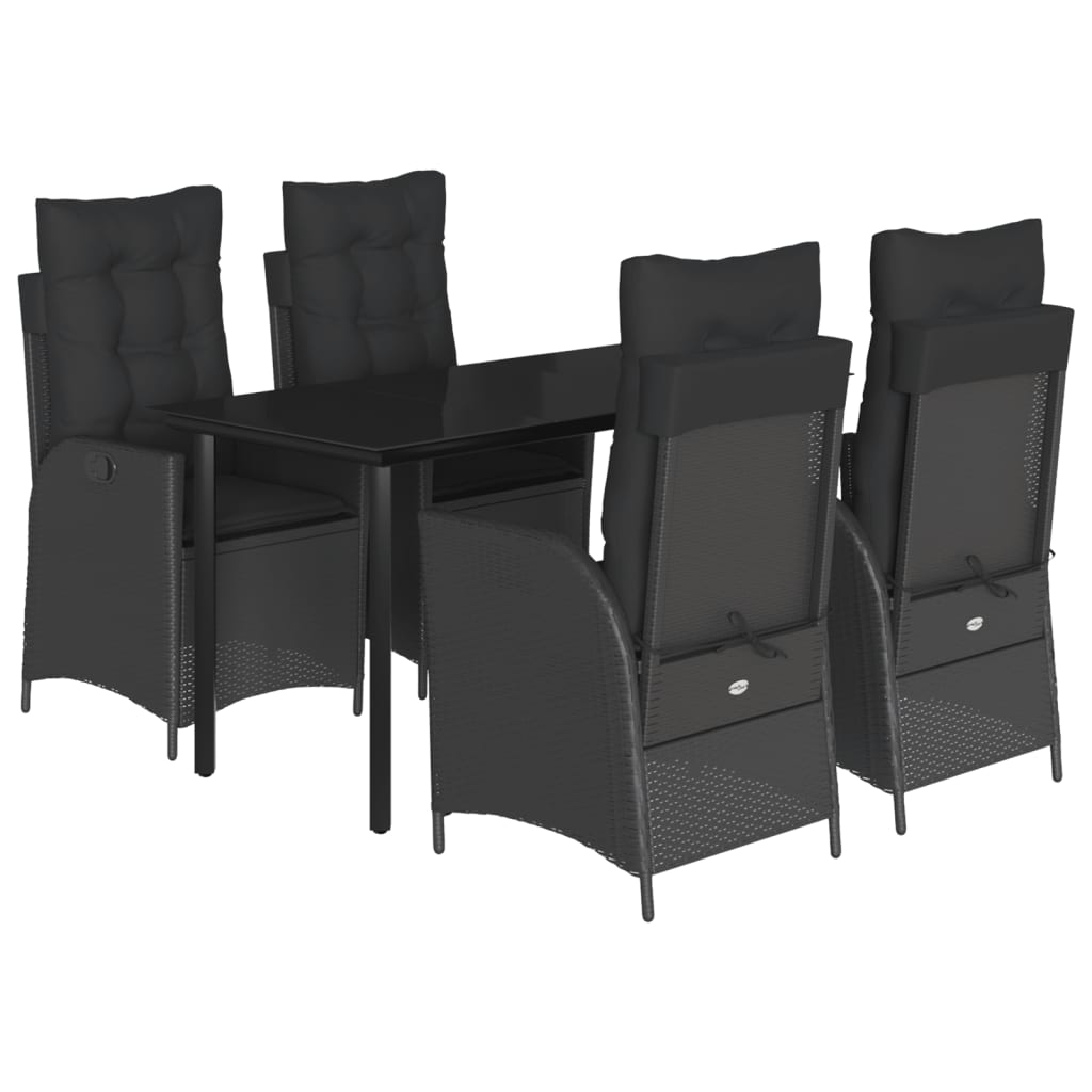 5-dijelni vrtni blagovaonski set s jastucima od poliratana crni Crna 140 x 70 x 74 cm