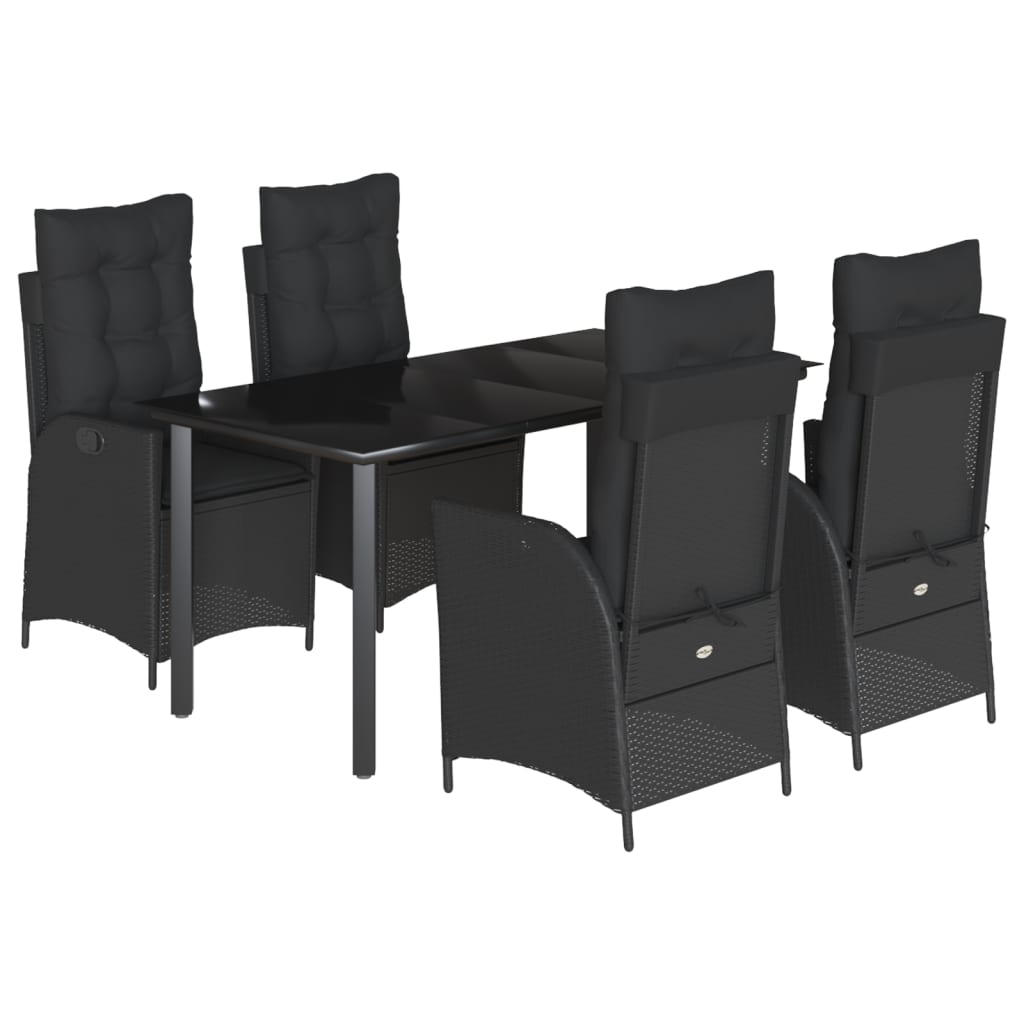 5-dijelni vrtni blagovaonski set s jastucima od poliratana crni Crna 160 x 80 x 74 cm