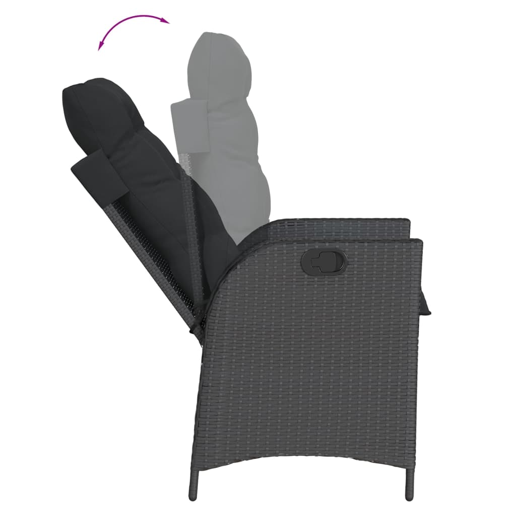 5-dijelni vrtni blagovaonski set s jastucima od poliratana crni Crna 160 x 80 x 74 cm