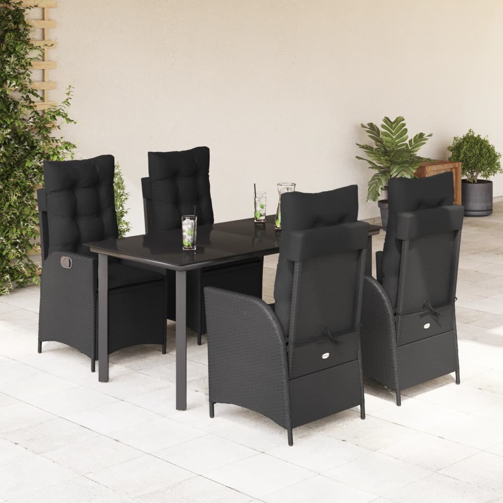 5-dijelni vrtni blagovaonski set s jastucima od poliratana crni Crna 160 x 80 x 74 cm