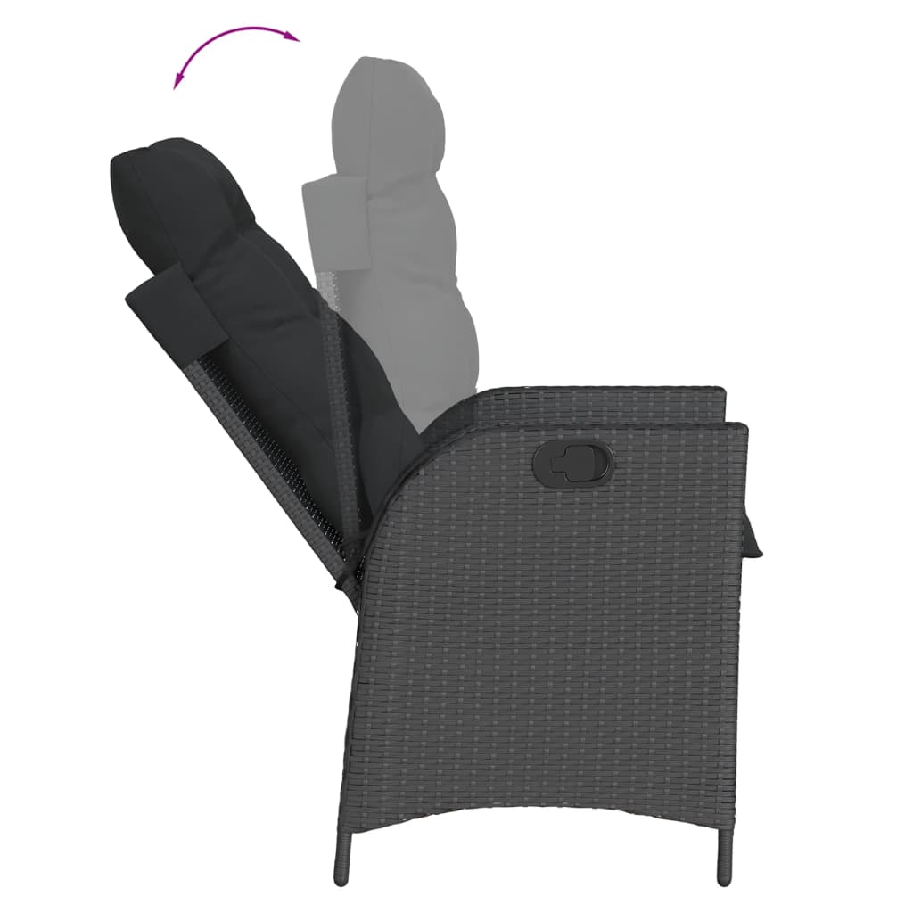 7-dijelni vrtni blagovaonski set s jastucima crni od poliratana Crna 200 x 100 x 74 cm
