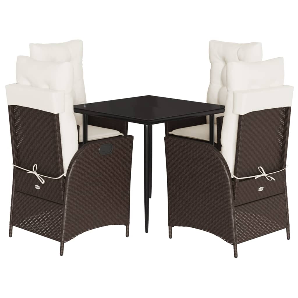 5-dijelni vrtni blagovaonski set s jastucima poliratan smeđi Smeđa 80 x 80 x 74 cm