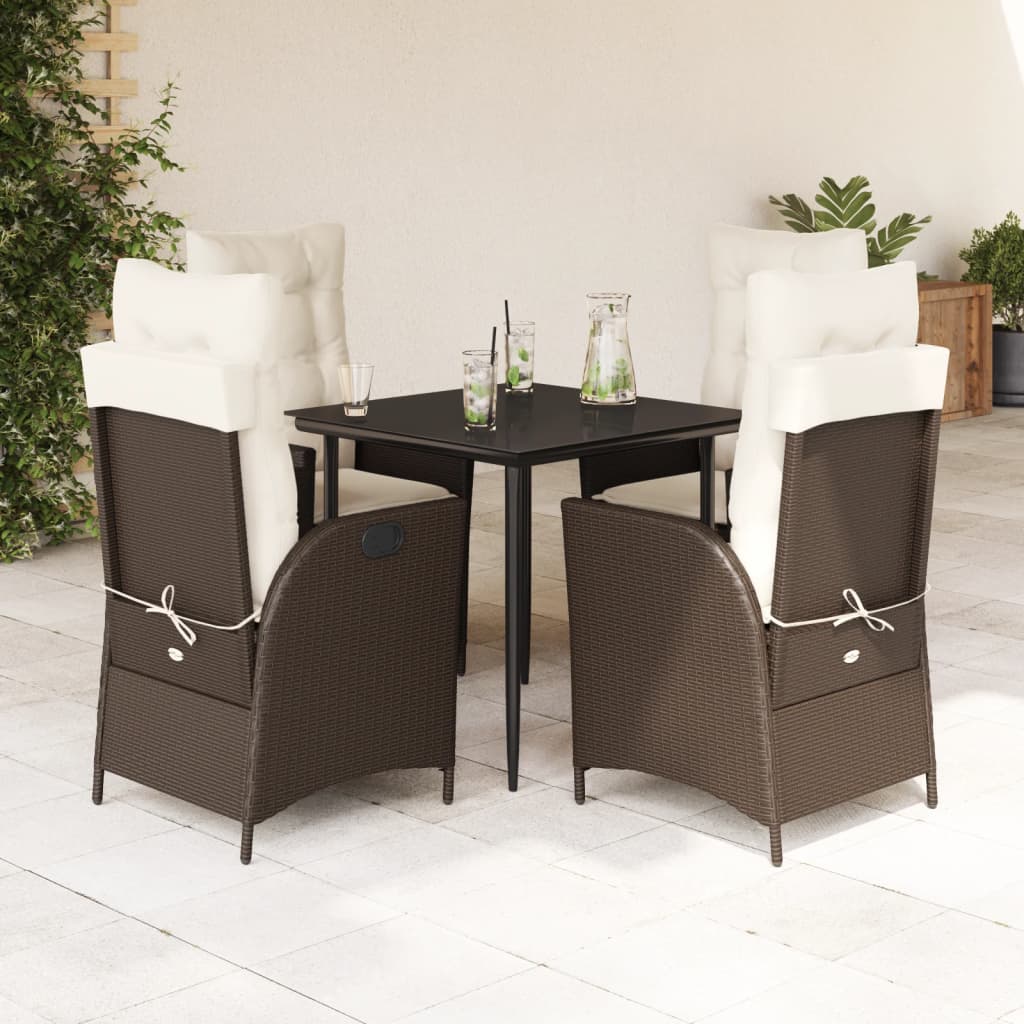 5-dijelni vrtni blagovaonski set s jastucima poliratan smeđi Smeđa 80 x 80 x 74 cm