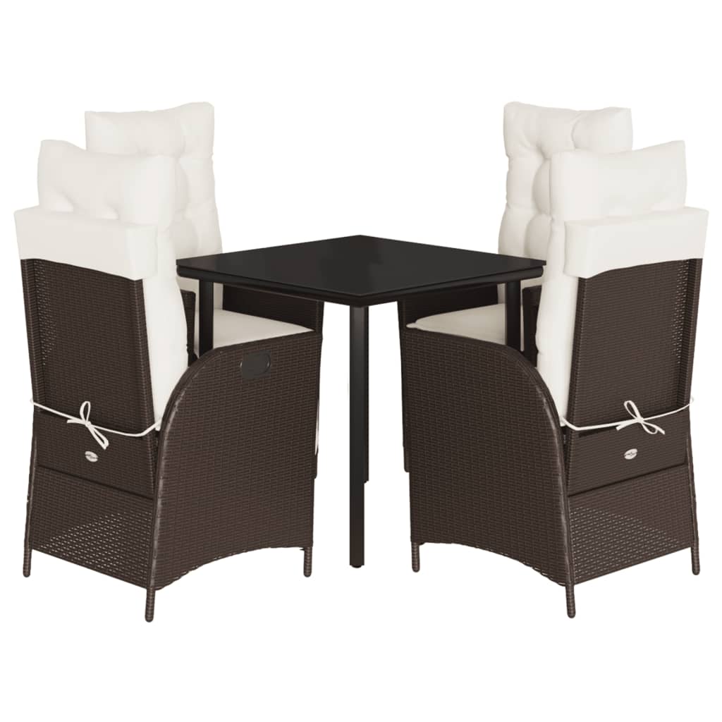 5-dijelni vrtni blagovaonski set s jastucima poliratan smeđi Smeđa 80 x 80 x 74 cm
