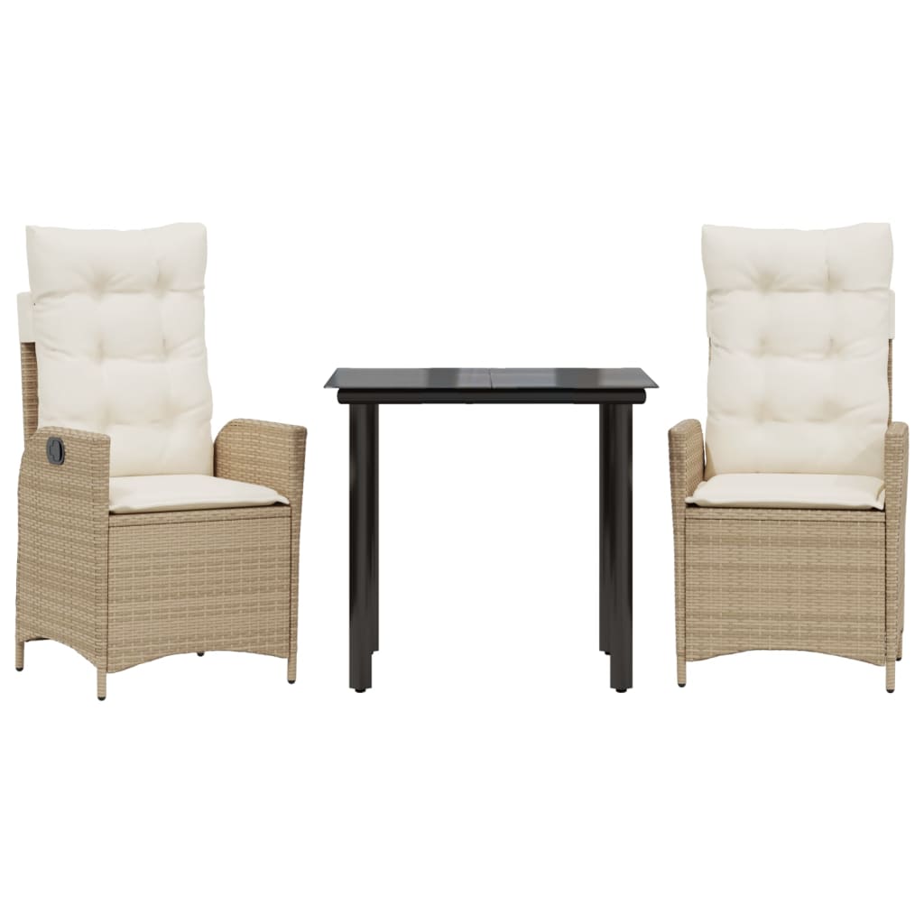 3-dijelni vrtni blagovaonski set od poliratana s jastucima bež 80 x 80 x 74 cm