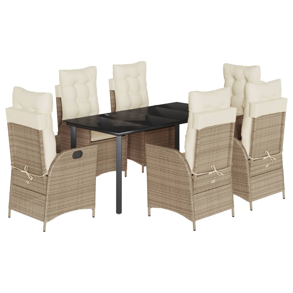 7-dijelni vrtni blagovaonski set od poliratana s jastucima bež 160 x 80 x 74 cm