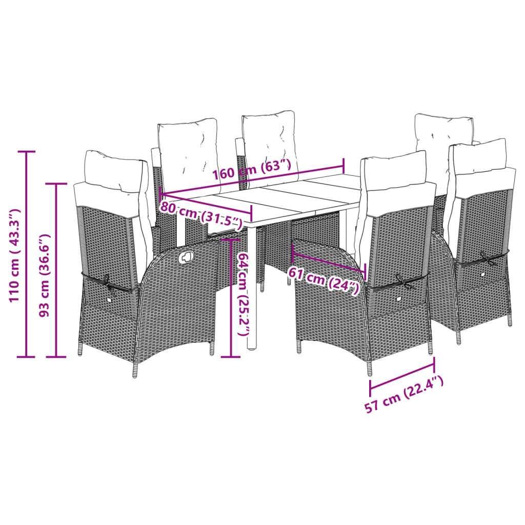 7-dijelni vrtni blagovaonski set od poliratana s jastucima bež 160 x 80 x 74 cm