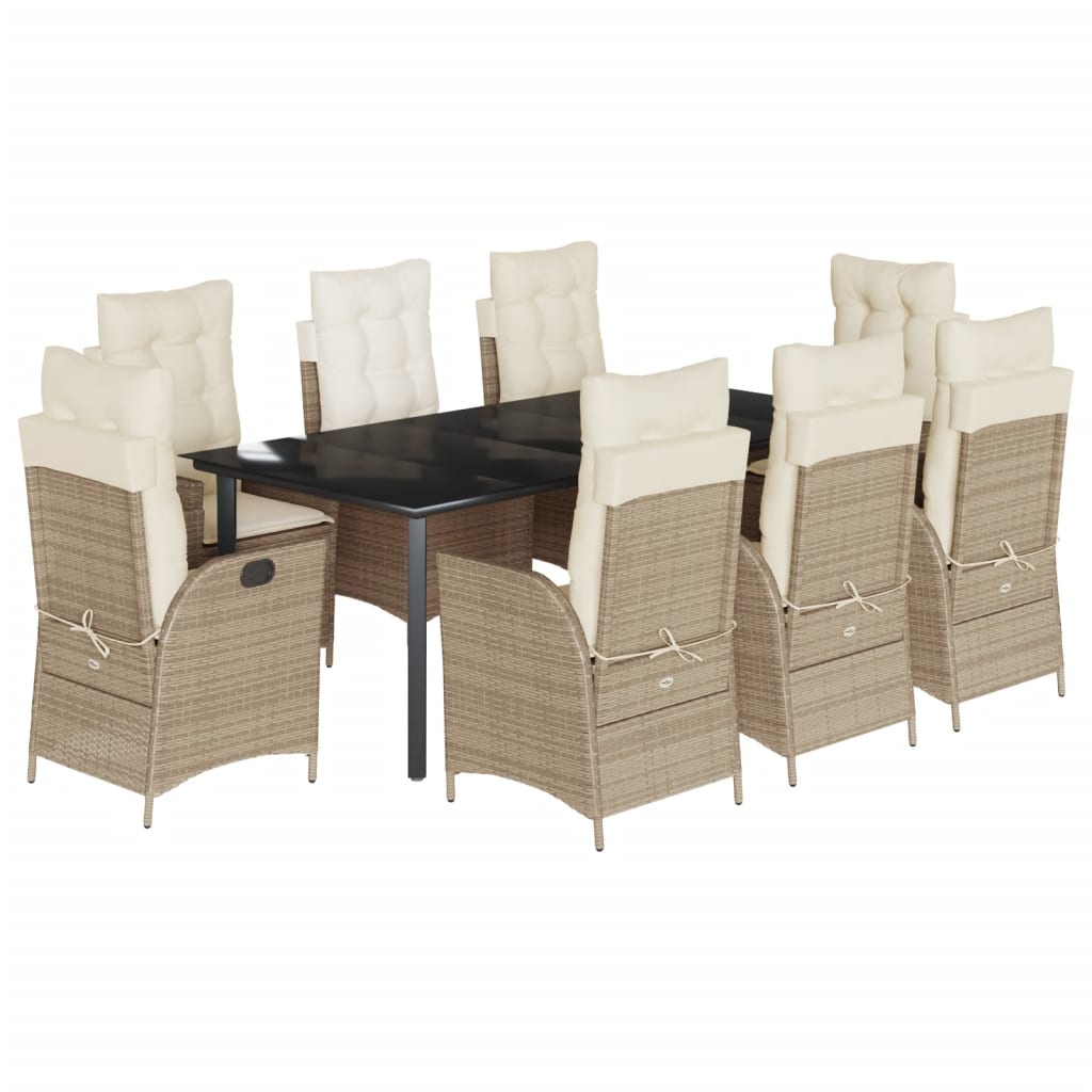 9-dijelni vrtni blagovaonski set od poliratana s jastucima bež 200 x 100 x 74 cm