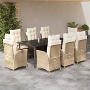 9-dijelni vrtni blagovaonski set od poliratana s jastucima bež 200 x 100 x 74 cm