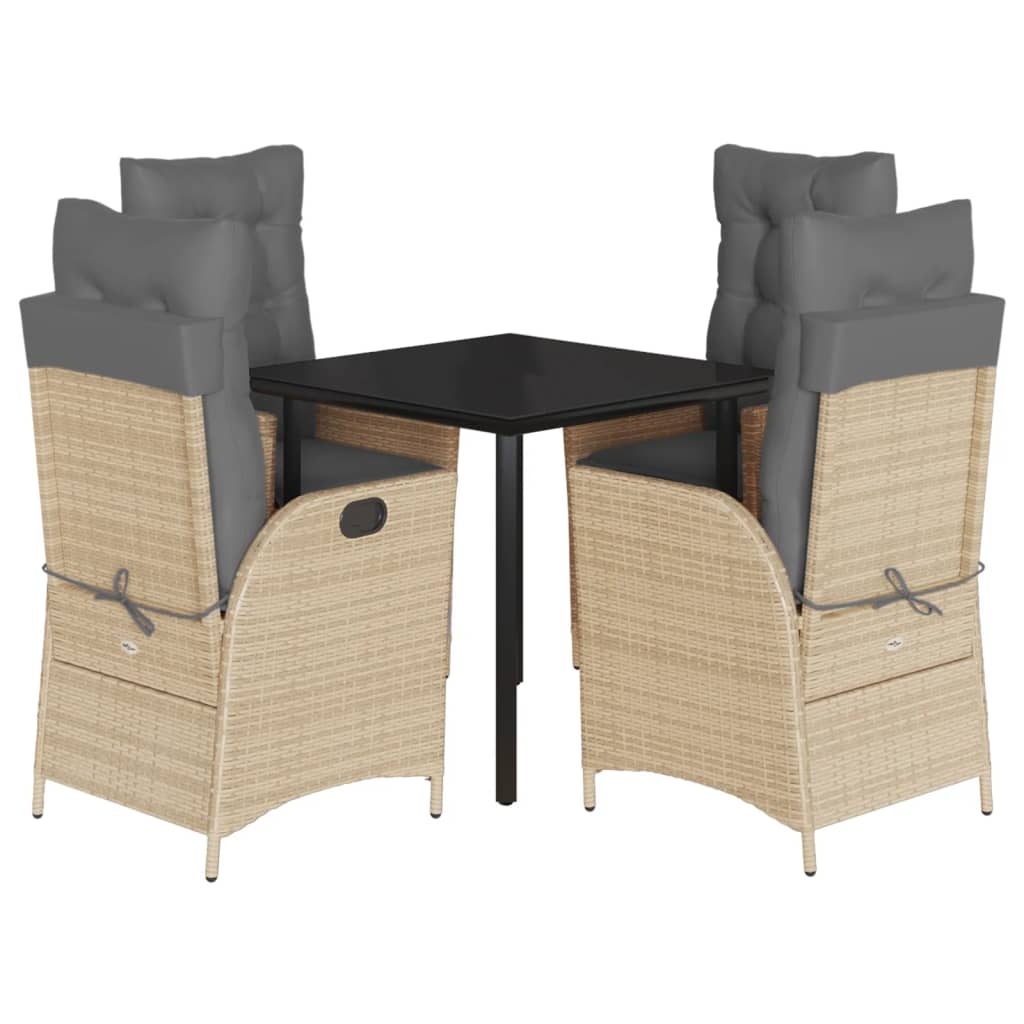 5-dijelni vrtni blagovaonski set od poliratana s jastucima bež 80 x 80 x 74 cm