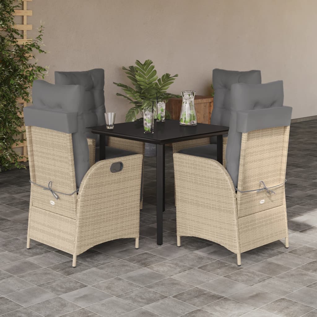 5-dijelni vrtni blagovaonski set od poliratana s jastucima bež 80 x 80 x 74 cm