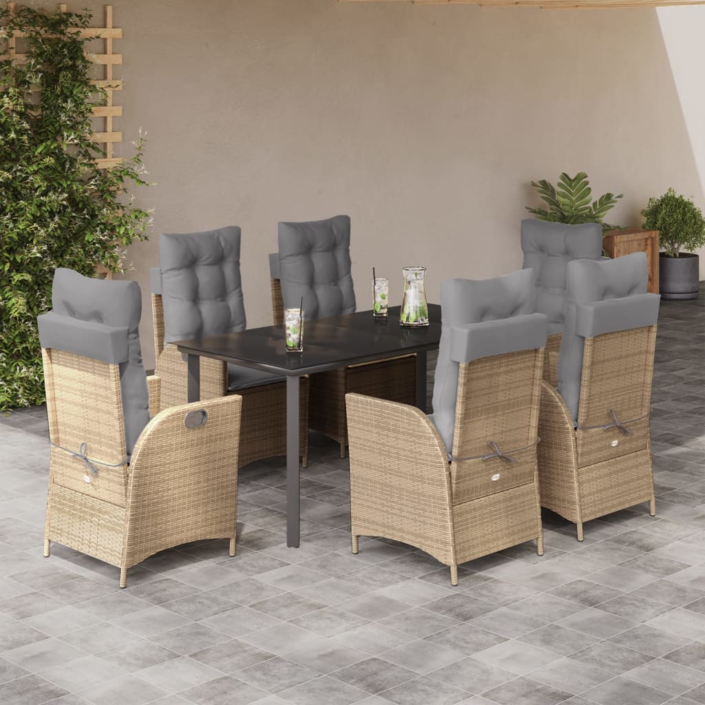 7-dijelni vrtni blagovaonski set od poliratana s jastucima bež 160 x 80 x 74 cm