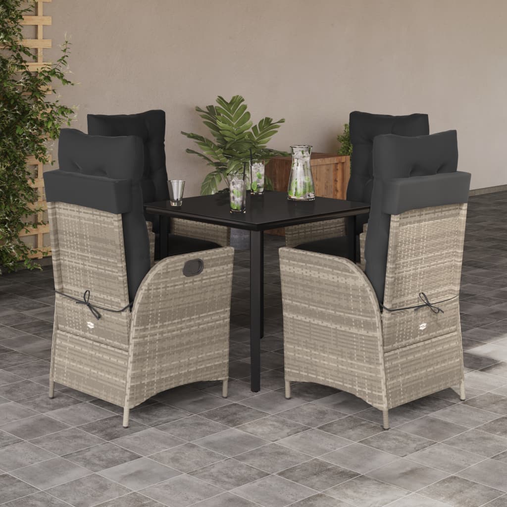 5-dijelni vrtni blagovaonski set od poliratana s jastucima sivi Siva 80 x 80 x 74 cm