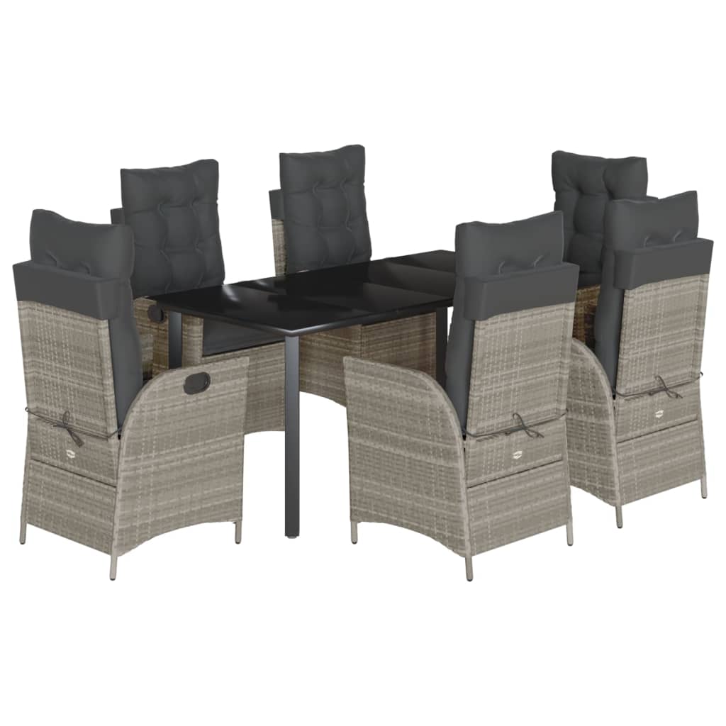 7-dijelni vrtni blagovaonski set od poliratana s jastucima sivi Siva 160 x 80 x 74 cm
