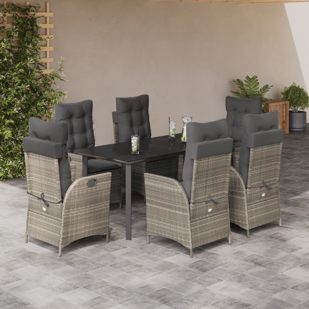 7-dijelni vrtni blagovaonski set od poliratana s jastucima sivi Siva 160 x 80 x 74 cm