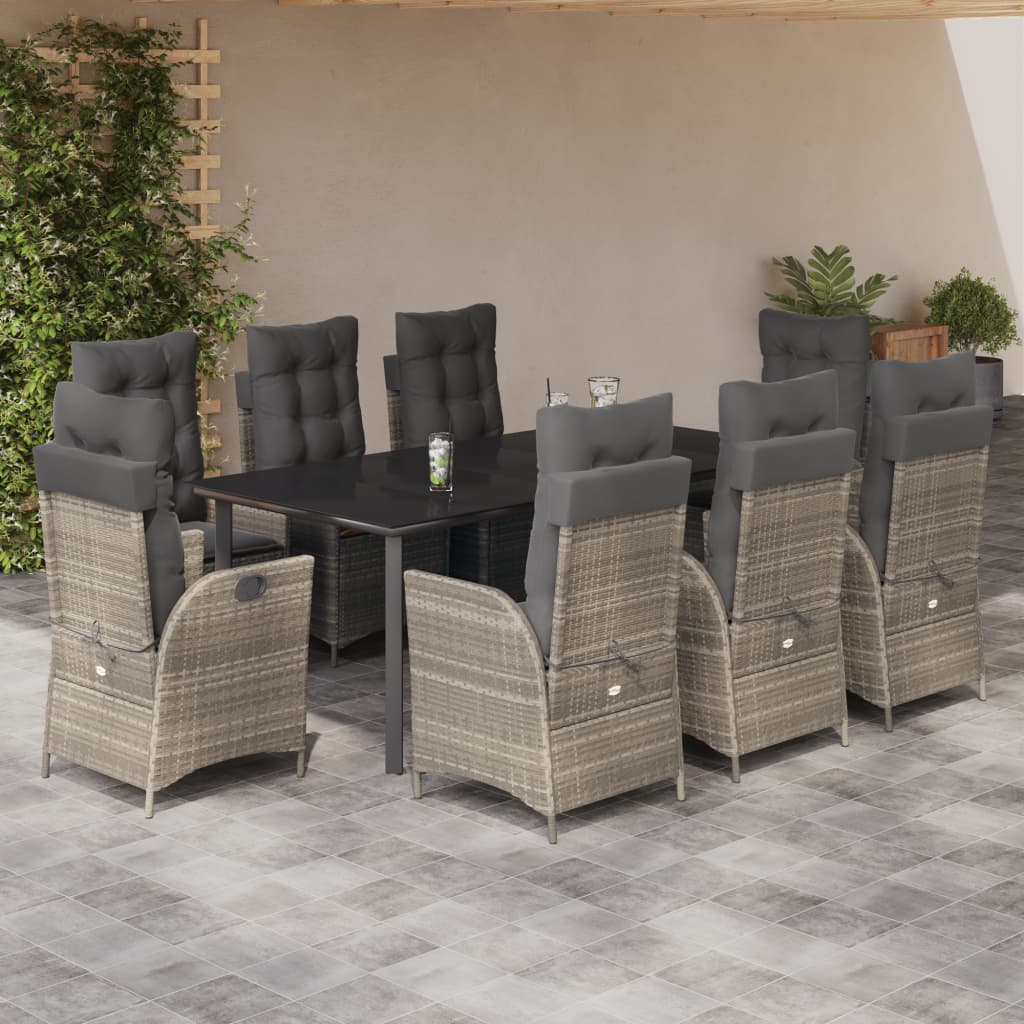 9-dijelni vrtni blagovaonski set od poliratana s jastucima sivi Siva 200 x 100 x 74 cm