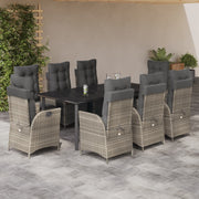 9-dijelni vrtni blagovaonski set od poliratana s jastucima sivi Siva 200 x 100 x 74 cm