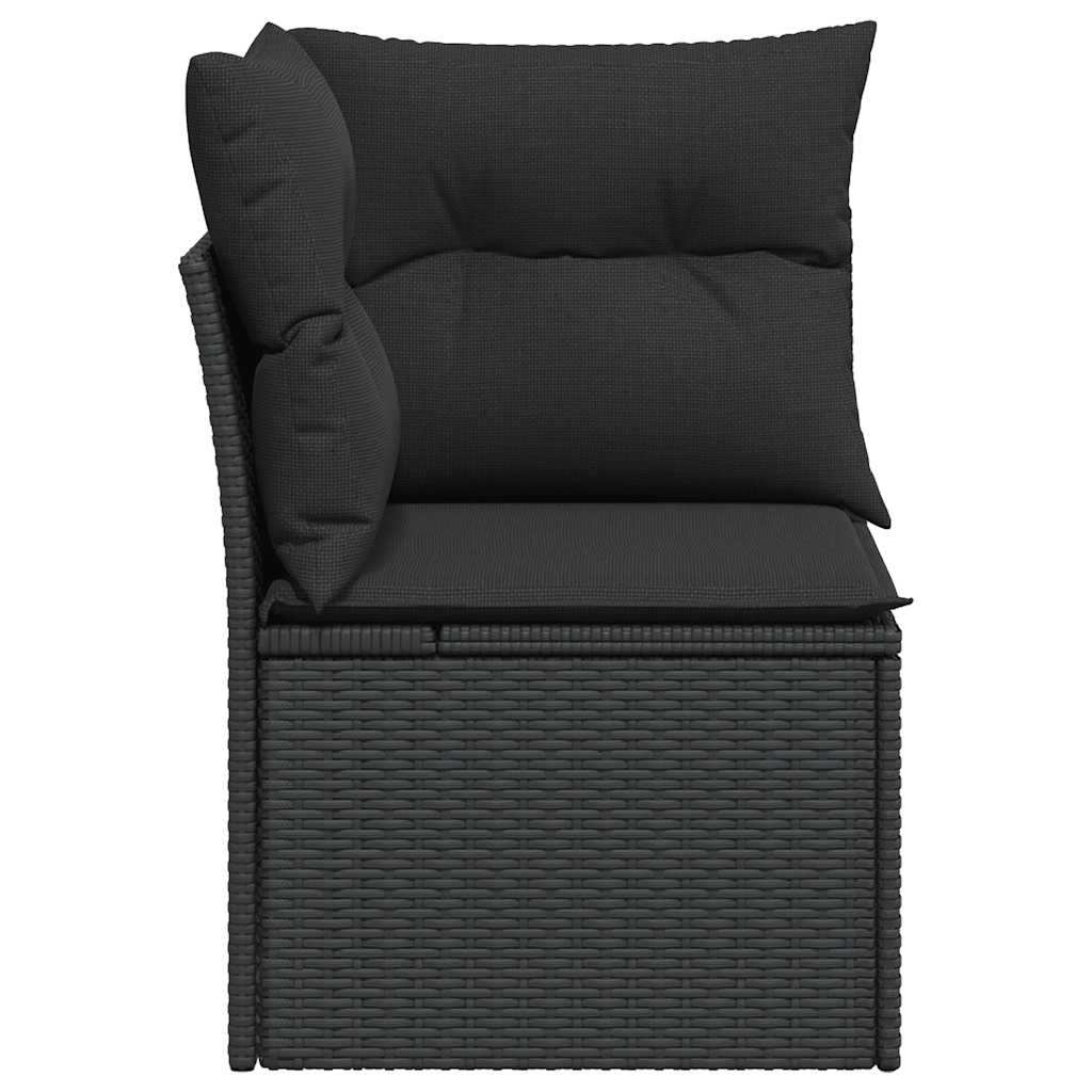 Vrtna sofa kutna s jastucima crna poli ratan