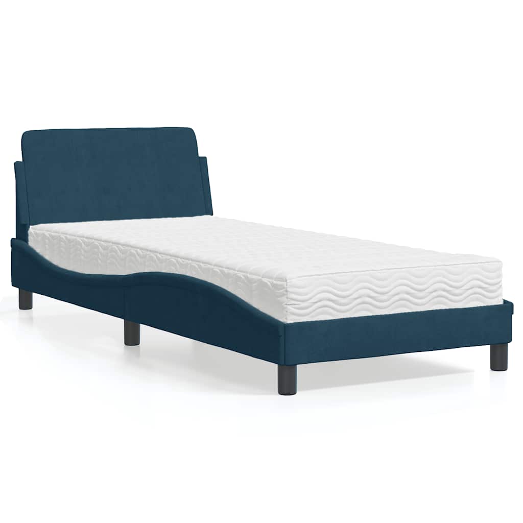 Krevet s madracem Dover plavi 90x190 cm baršunasti