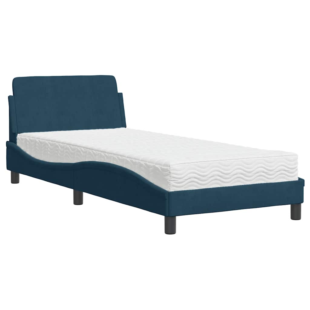 Krevet s madracem Dover plavi 90x190 cm baršunasti