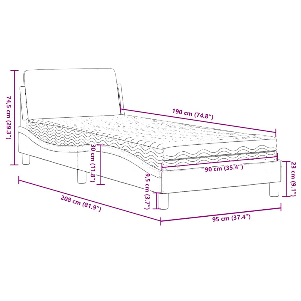 Krevet s madracem Dover plavi 90x190 cm baršunasti
