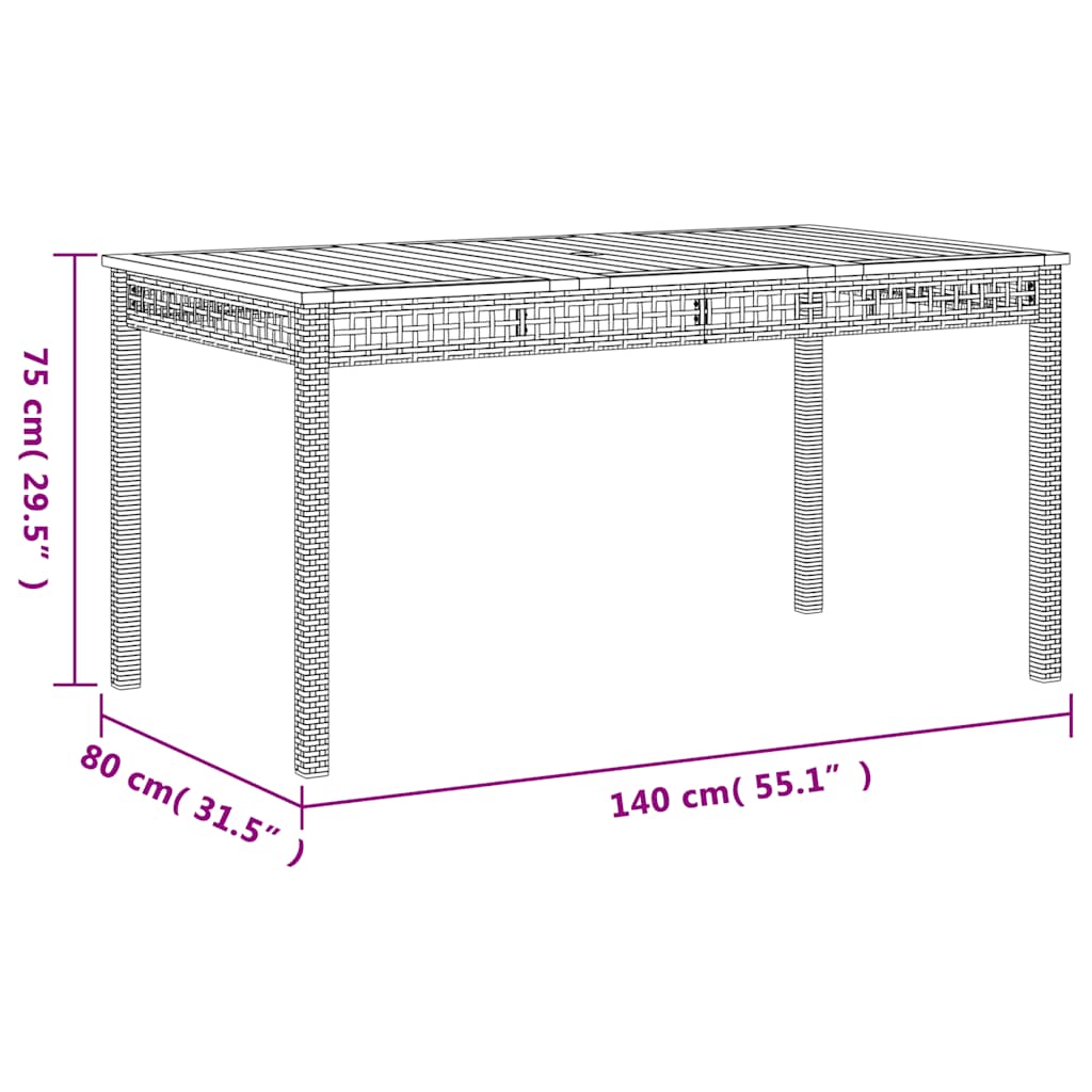 7-dijelni vrtni blagovaonski set s jastucima crni od poliratana Crna 140 cm table length